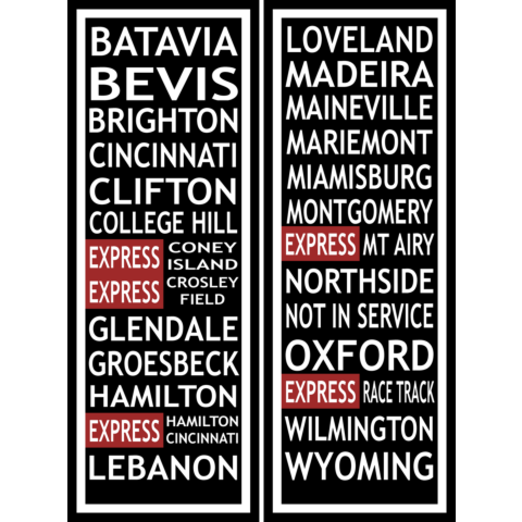 Cincinnati Bus Roll Signs—Framed