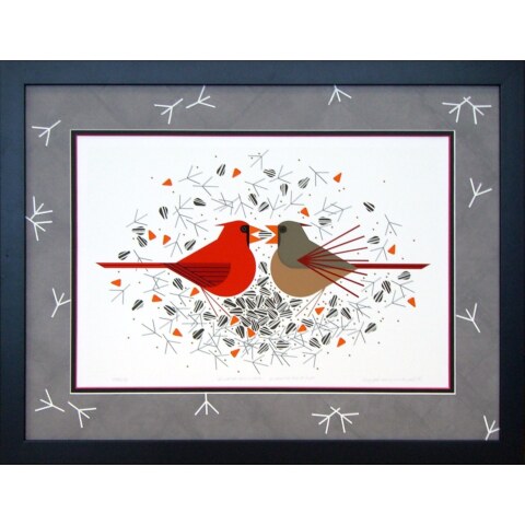 Cardinal Courtship—Framed—Serigraph Print