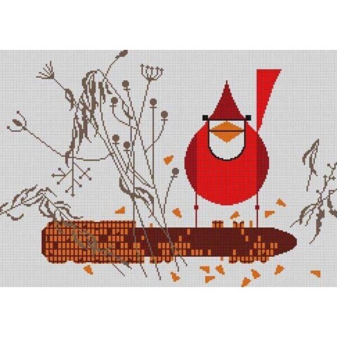 Cardinal on Corn Needlepoint Pattern