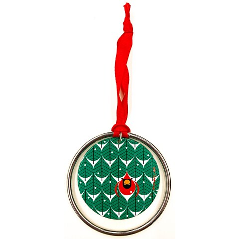 Coniferous Cardinal Ornament with Silver Ring