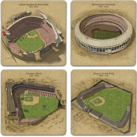 Absorbent Stone Coasters—Evolution of the Ballpark—Cincinnati