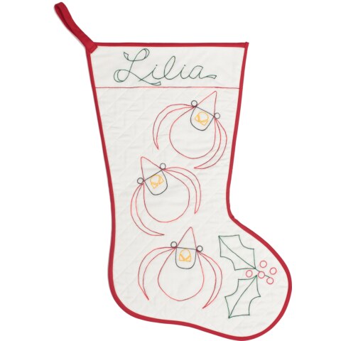 Cardinals & Holly Quilted Stocking Redwork Pattern