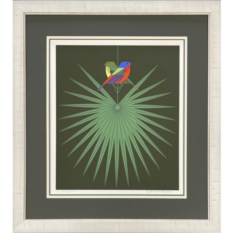 Painted Buntings (Flamboyant Feathers) Serigraph Print—Framed