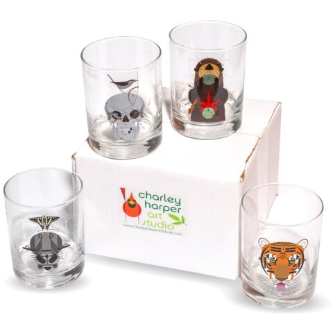 Wild Life I Double Old Fashioned Glasses Set of Four