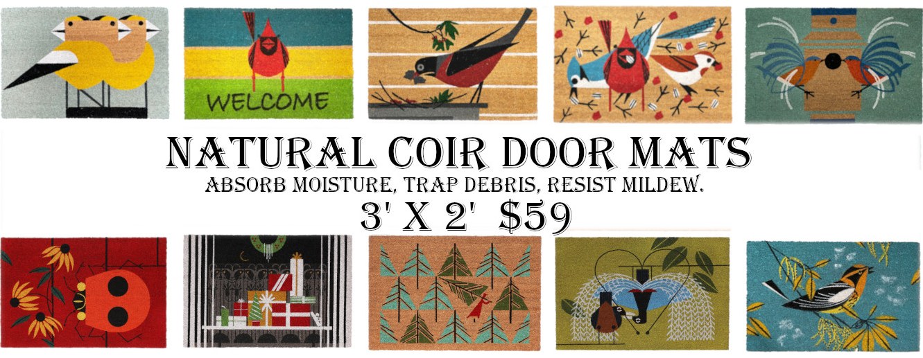 Charley Harper Natural Coir Welcome Mats: Absorb moisture, trap debris, resist mildew. 3′×2′ $59