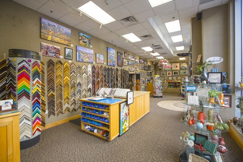 view of main customer area, focusing on work table